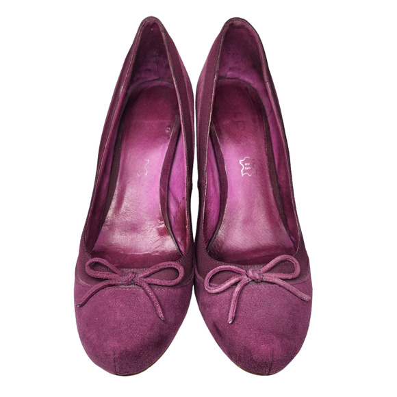 Aldo Shoes Womens 39 8.5 Purple Suede Bow Tie Heels Closed Toe Dressy Cone Heel - Picture 3 of 12